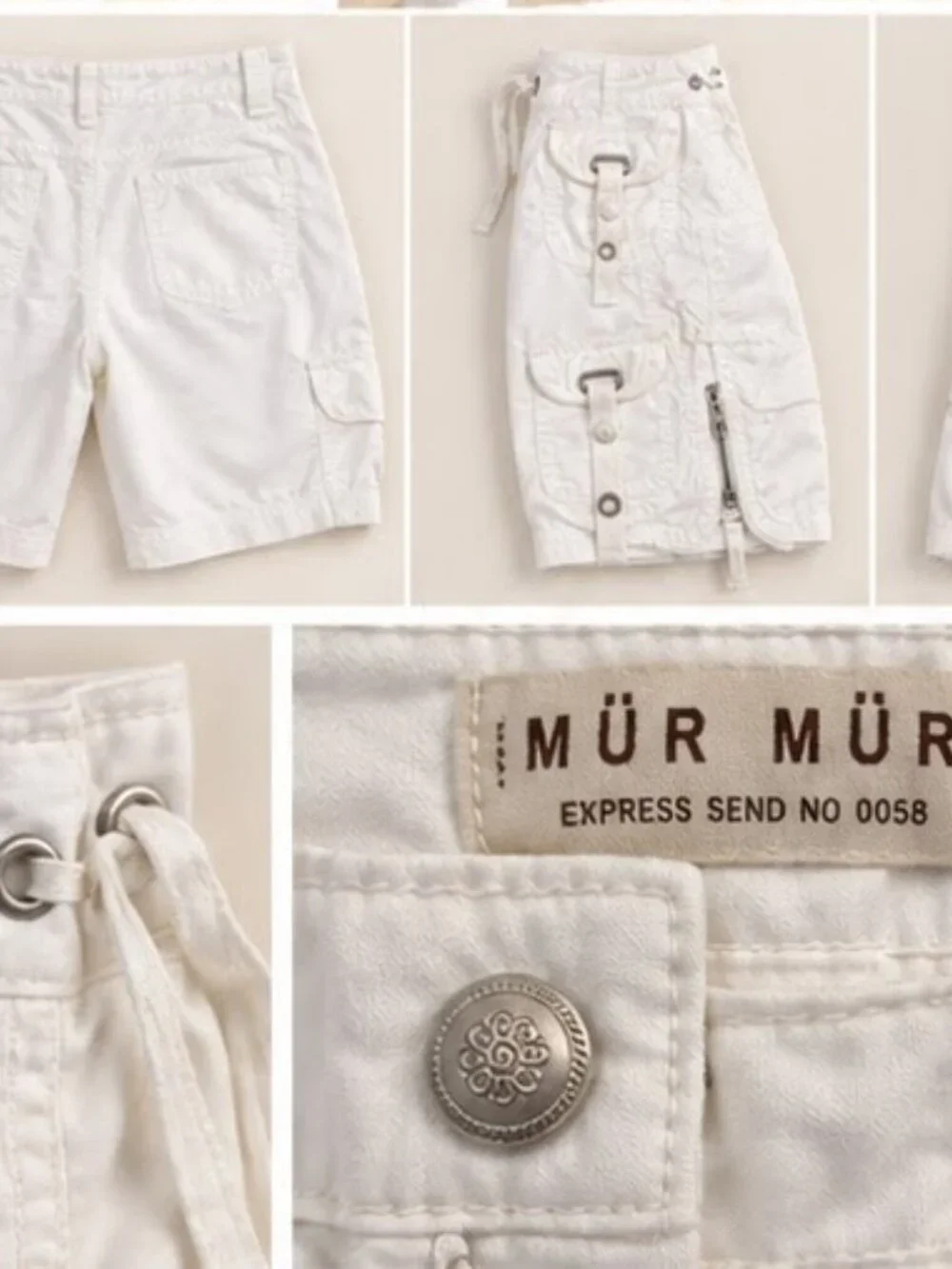 Anthropologie MÜRMÜR White Cargo Bermuda Shorts Size M Utility Y2K